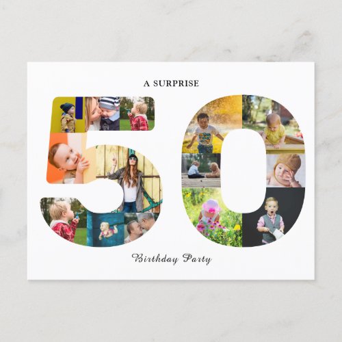 50th Birthday Party Photo Collage White Postcard