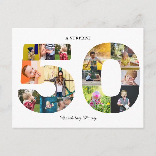 50th Birthday Party Photo Collage White Postcard (Front)