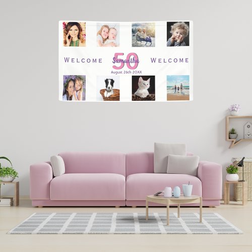 50th birthday party photo collage woman white banner