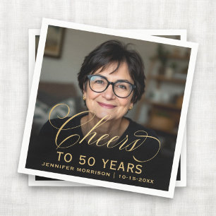 50th Birthday Party Photo Gold Script Cheers Napkins