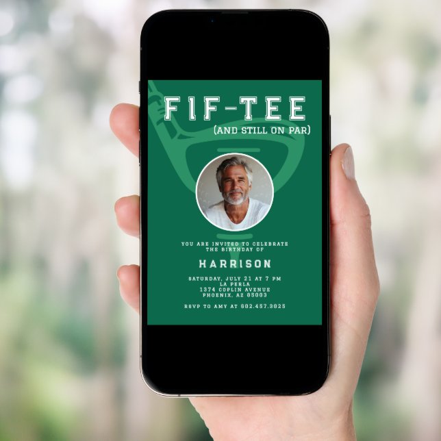 50th Birthday Party Photo Modern Golf Green Invitation (Front Digital)