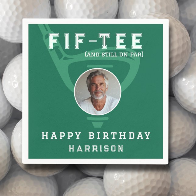 50th Birthday Party Photo Modern Golf Green Napkins (Creator Uploaded)