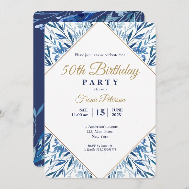50th Birthday party Photo on back invitation (Front/Back)