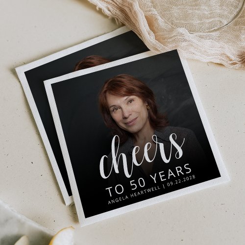 50th Birthday Party Photo White Script Cheers Napkins