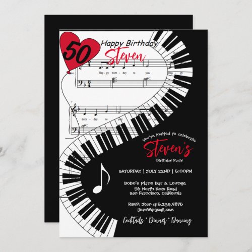 50th Birthday Party Piano Keys Music Invitation