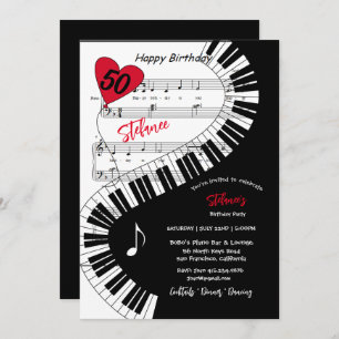 50th Birthday Party, Piano Keys Music, Invitation