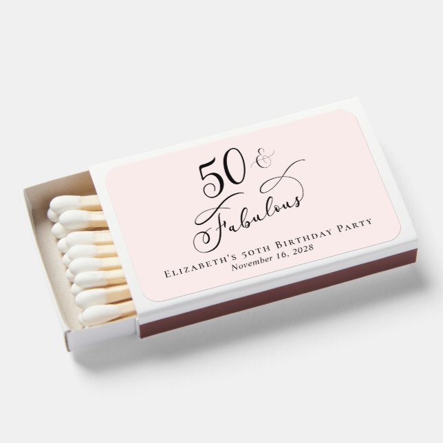 50th Birthday Party Pink Favor Matchboxes (Front Open)