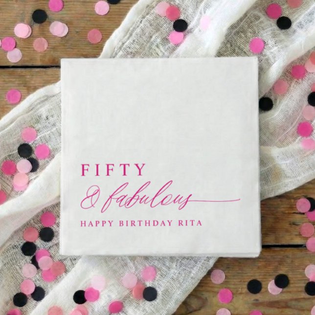 50th Birthday Party Pink Fifty & Fabulous Modern Napkins (Pink 50th birthday party napkins - fifty & fabulous in hot pink / magenta)