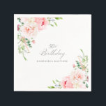50th Birthday Party Pink Floral Custom Cocktail Napkins<br><div class="desc">A beautiful and feminine custom cocktail napkin to celebrate a 50th birthday in elegant style. This floral design is bordered with a frame of charming pink peonies and greenery.</div>