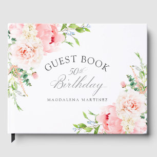 50th Birthday Party Pink Floral Custom Guest Book