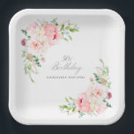 50th Birthday Party Pink Floral Custom Paper Plates<br><div class="desc">A beautiful and feminine custom paper plate to celebrate a 50th birthday in elegant style. This floral design is bordered with a frame of charming pink peonies and greenery.</div>