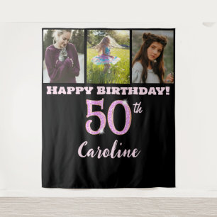50th Birthday Party, Pink Glitter & 3 photos Tapestry