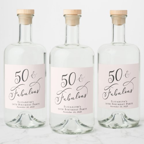 50th Birthday Party Pink Liquor Bottle Label