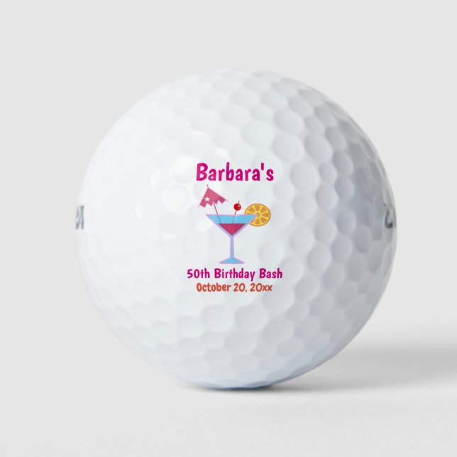 50th Birthday Party Pink Martini Favor Golf Balls (Front)
