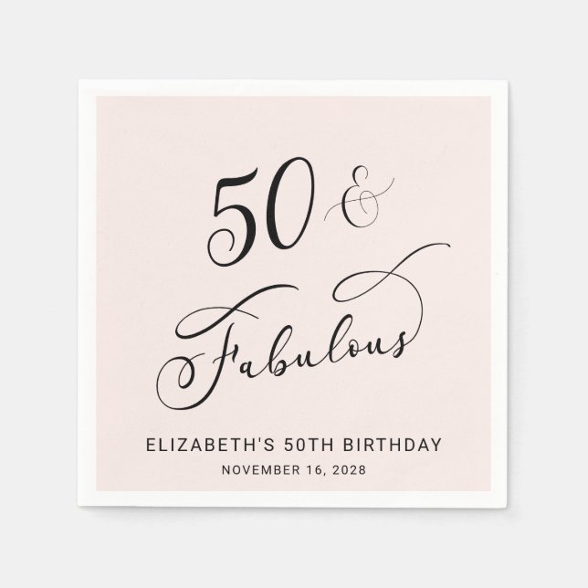 50th Birthday Party Pink Napkins (Front)