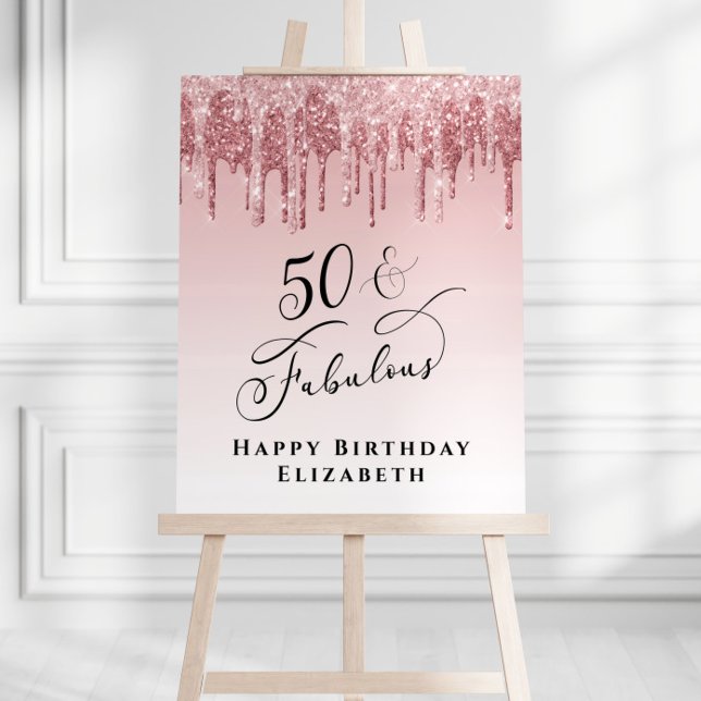 50th Birthday Party Pink Rose Gold Glitter Foam Board (Creator Uploaded)