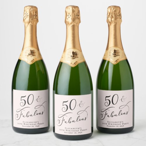 50th Birthday Party Pink Sparkling Wine Label