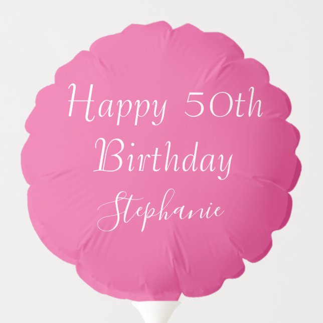 50th Birthday Party Pink White Classy Cute Elegant Balloon (Back)