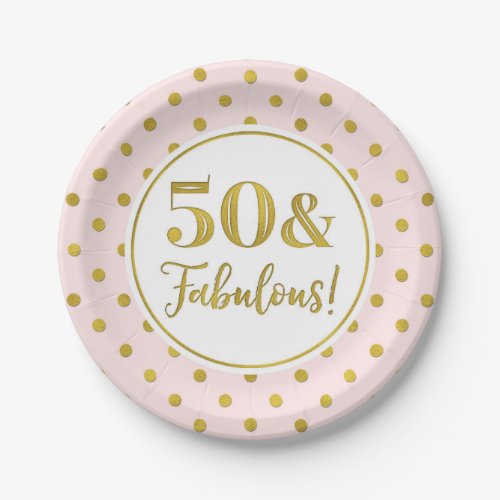 50th Birthday Party Pink White Gold Dots Paper Pla Paper Plates