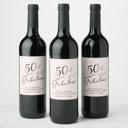 50th Birthday Party Pink Wine Label