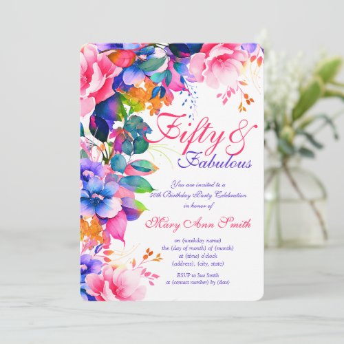 50th Birthday Party Pretty Garden Floral Invitation