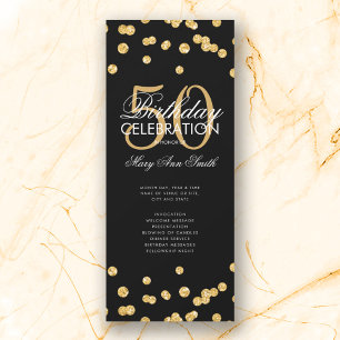 50th Birthday Party Program Gold Glitter w/ Menu