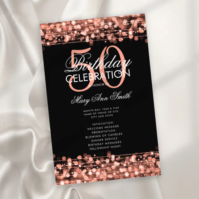 50th Birthday Party Program Rose Gold w/ Menu Flyer | Zazzle