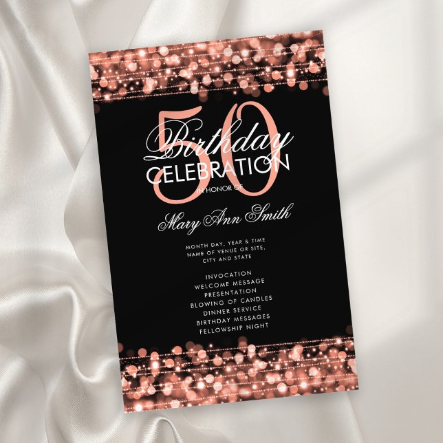 50th Birthday Party Program Rose Gold w/ Menu  Flyer (Creator Uploaded)