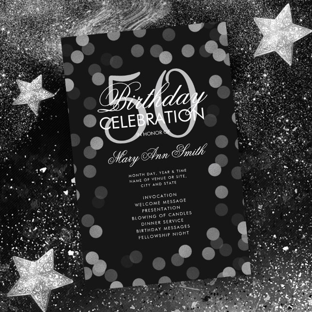 50th Birthday Party Program Silver Confetti  Menu (Creator Uploaded)