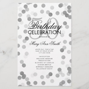 50th Birthday Party Program Silver Confetti Menu Flyer