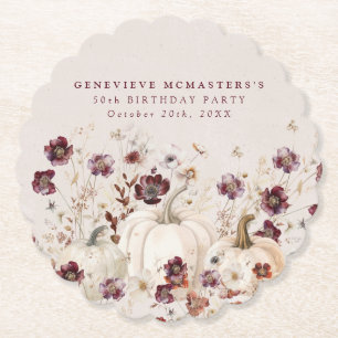 50th Birthday Party Pumpkin Wildflower Custom Paper Coaster