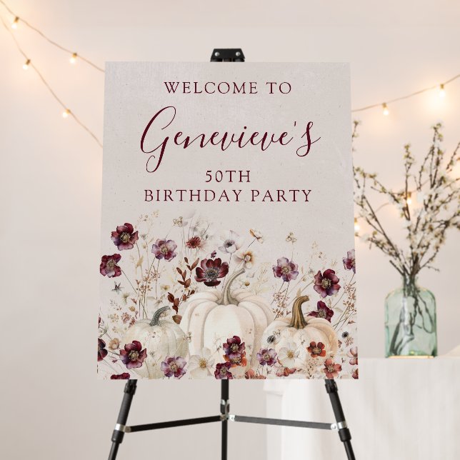 50th Birthday Party Pumpkin Wildflower Welcome  Foam Board (In Situ (Stand))