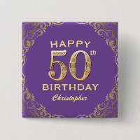 50th Birthday Party Purple and Gold Glitter Frame