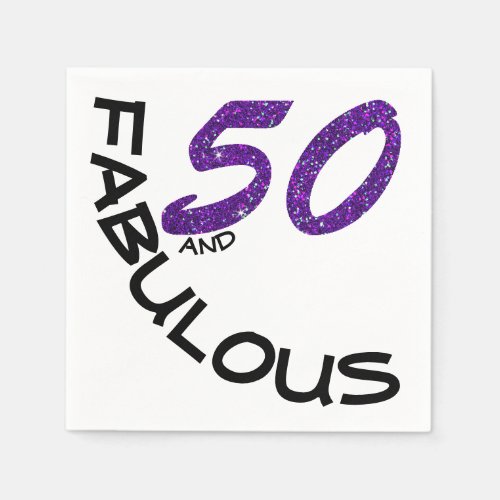 50th Birthday Party Purple Glitter Typography Napkins