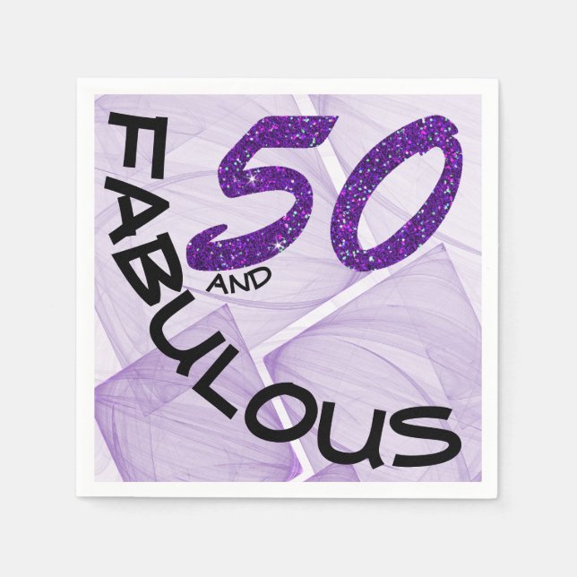50th Birthday Party Purple Glitter Typography Napkins (Front)