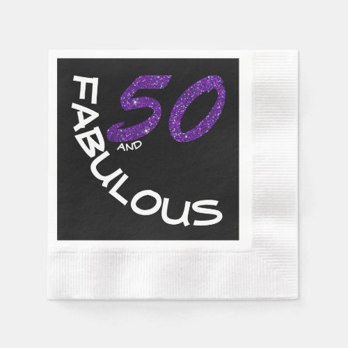50th Birthday Party Purple Glitter Typography Paper Napkins