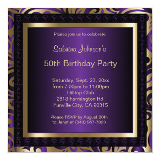 50th Birthday Party | Purple Metallic & Gold Card