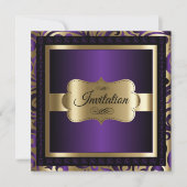 50th Birthday Party | Purple Metallic & Gold Invitation (Front)