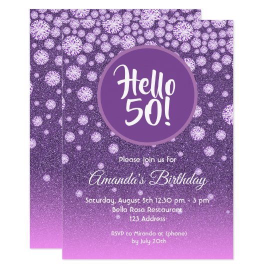 50th birthday party purple pink diamonds glitter invitation | Zazzle.com