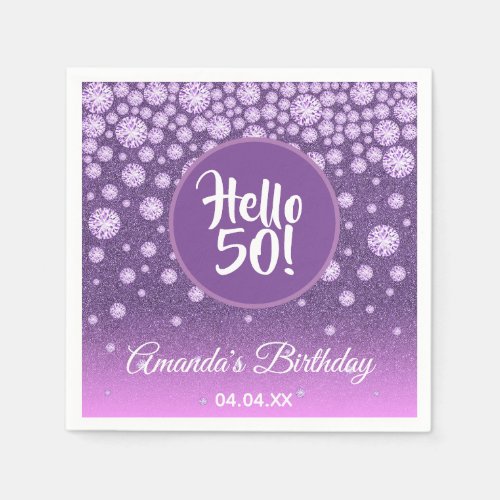 50th birthday party purple pink glitter diamonds napkins