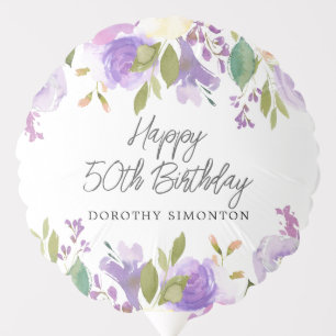 50th Birthday Party Purple Rose Floral Custom Balloon