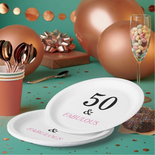 50th Birthday Party Quote With Black Pink Text  Paper Plates