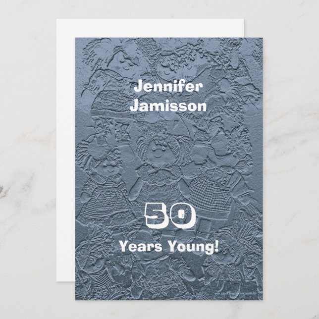 50th Birthday Party Rag Dolls Silver Blue Invitation (Front/Back)