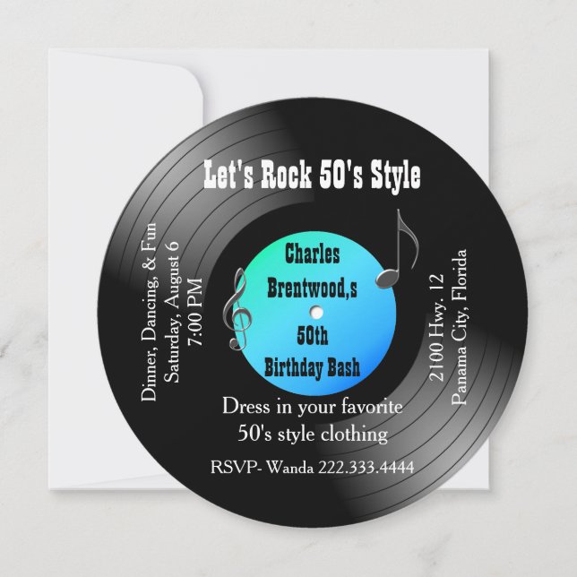 50th Birthday Party Record Invitation (Front)