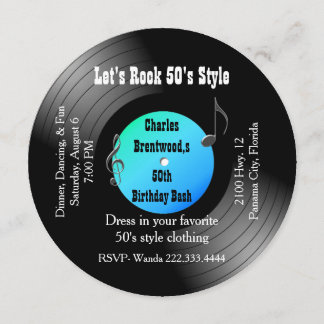 50th Birthday Party Record Invitation