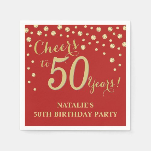 50th Birthday Party Red and Gold Diamond Napkins