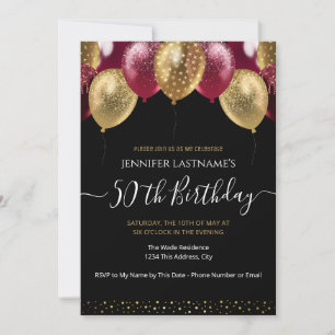 50th Birthday Party Red and Gold Invitation