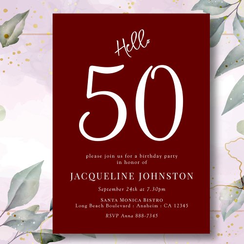 50th Birthday Party Red And White Invitation