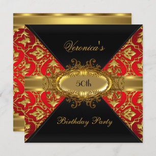 50th Birthday Party Red Gold Black Damask invite