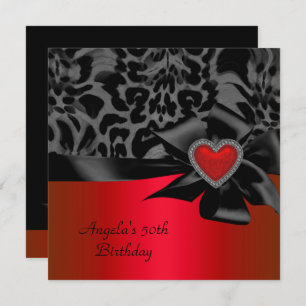 50th Birthday Party Red Silver Wild Black White Invitation